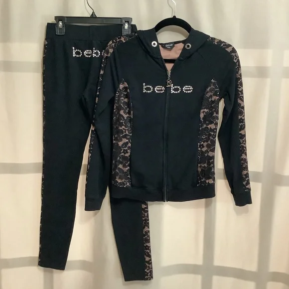 Bebe lace insert hoodie and leggings set - Picture 1 of 16